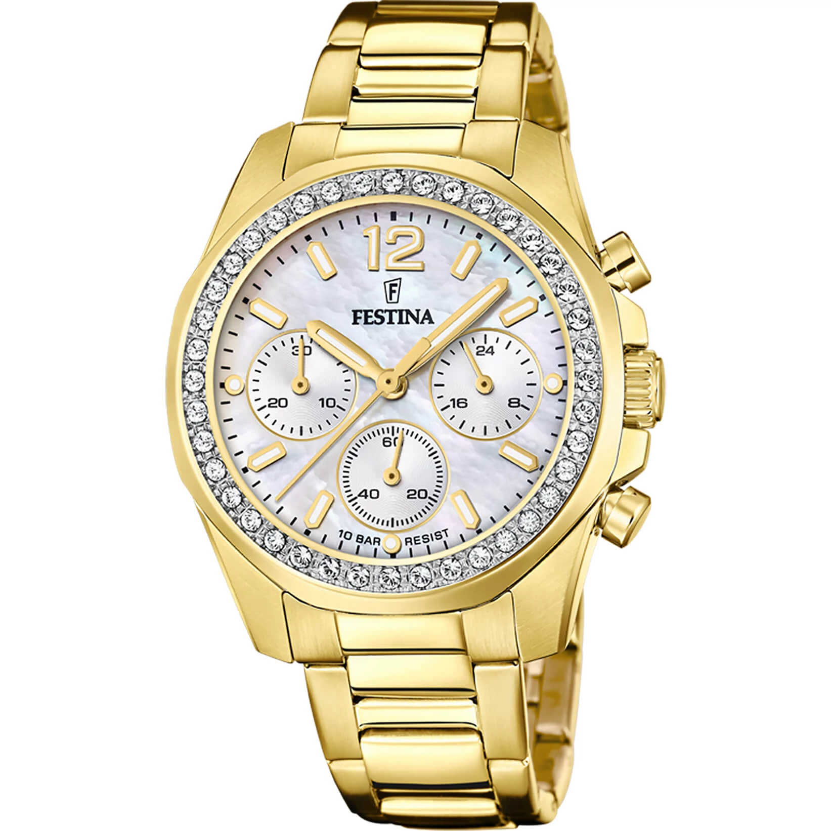 FESTINA - F20609/1 női óra gyöngyház számlappal, cirkónia kövekkel acél csattal (PVD)