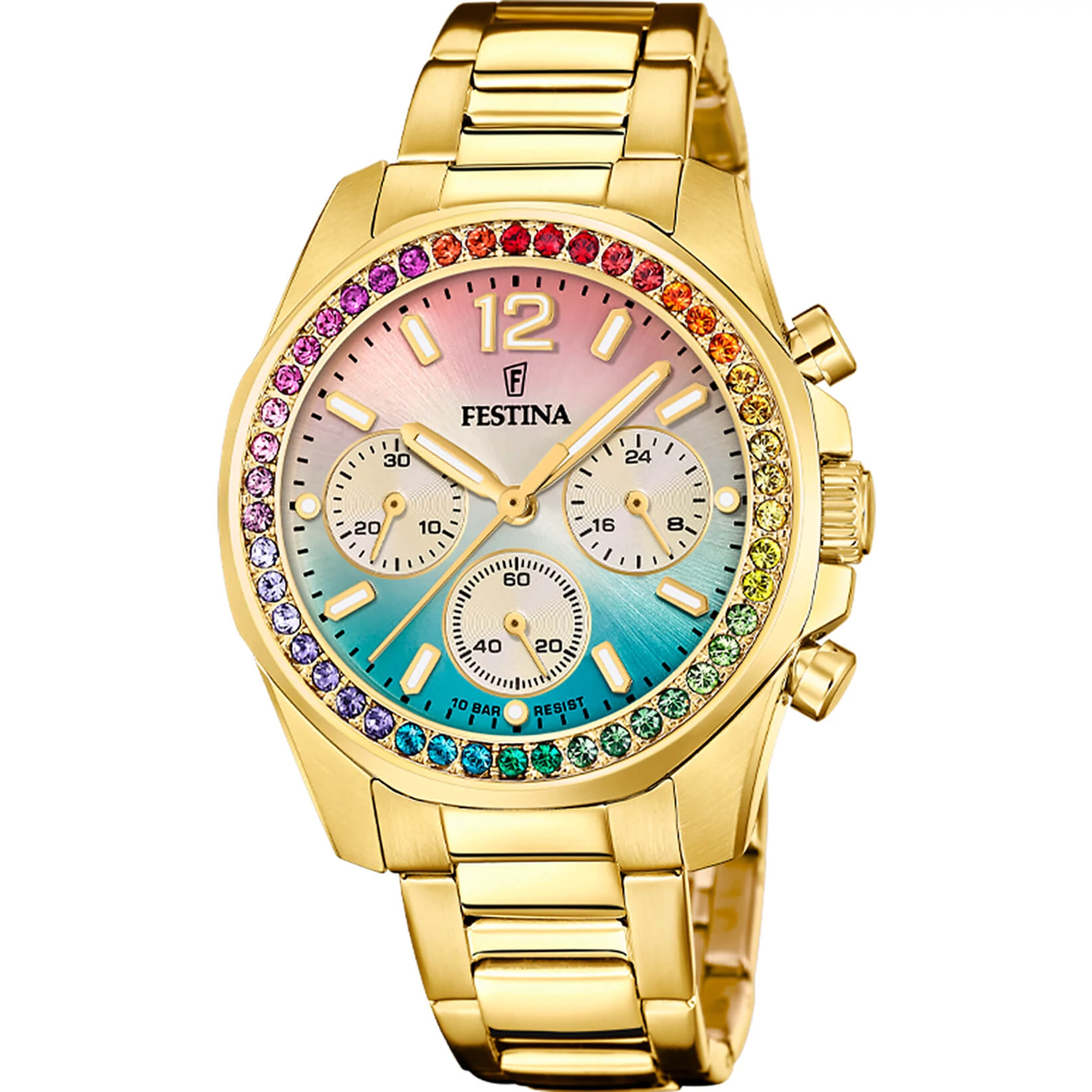 FESTINA - F20609/5 női óra rainbow számlappal, cirkónia kövekkel acél csattal (PVD)