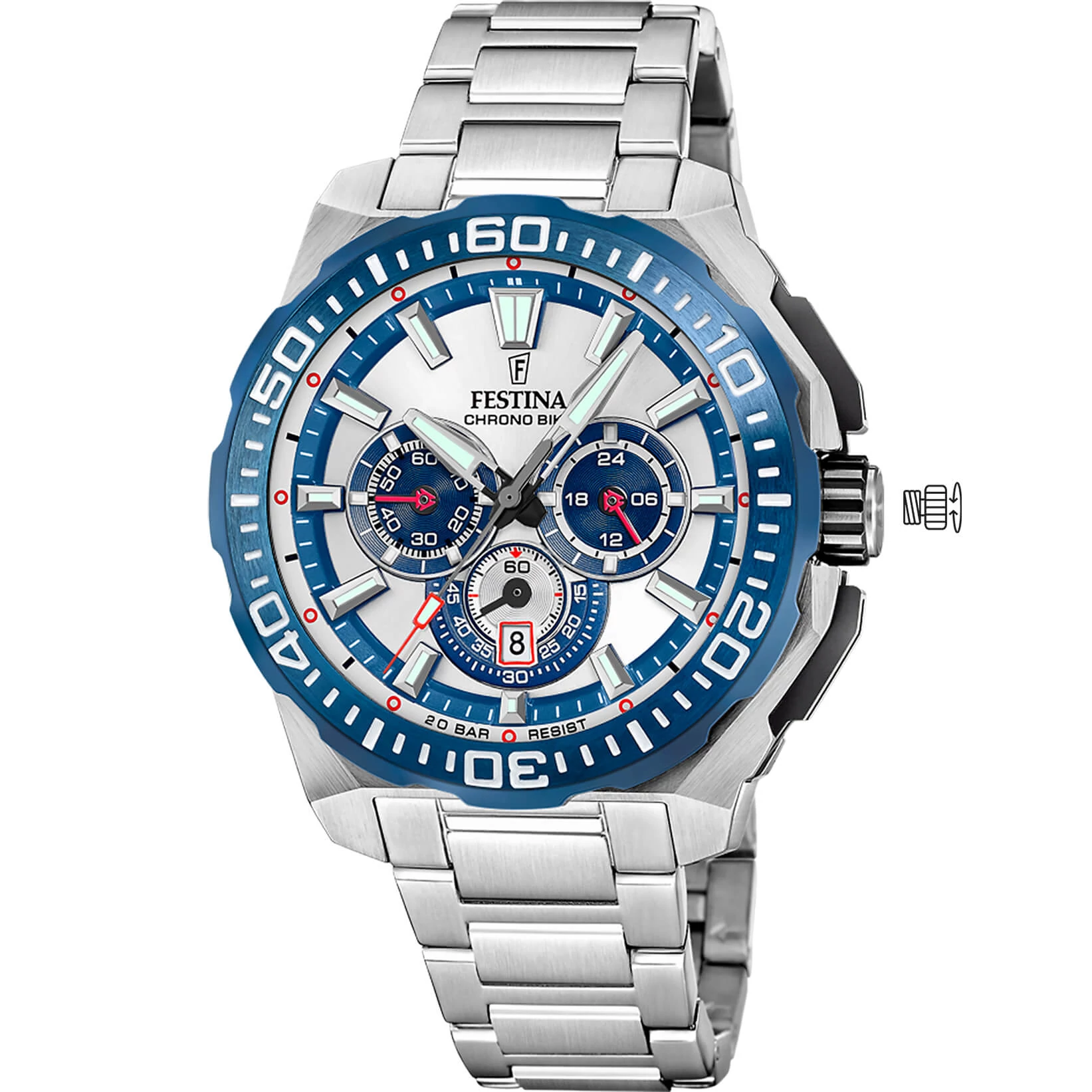 FESTINA - F20724/1 férfi óra ezüst / kék számlappal acél csattal